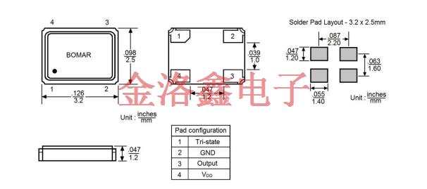 B1325-AABS3T-10.000000,Bomar歐美振蕩器,B1325有源貼片晶振